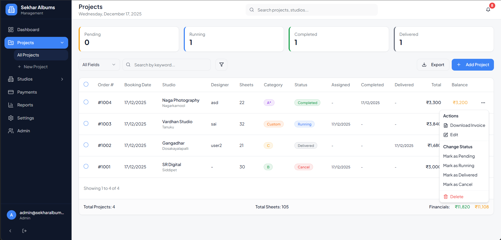 Studio Clients Management